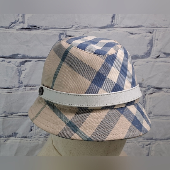 Burberry Women's Bucket Hat Nova Check Blue Cream England Vintage Y2K Medium - Picture 9 of 15